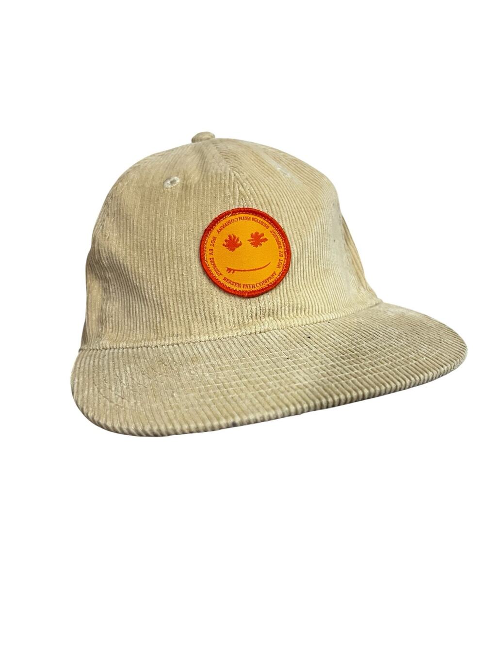 Newhattan Corduroy Hat Cream Adjustable Smiley Face Patch Beige Cotton Cap OSFM